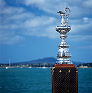 The America's Cup with Rangitoto Island in the background